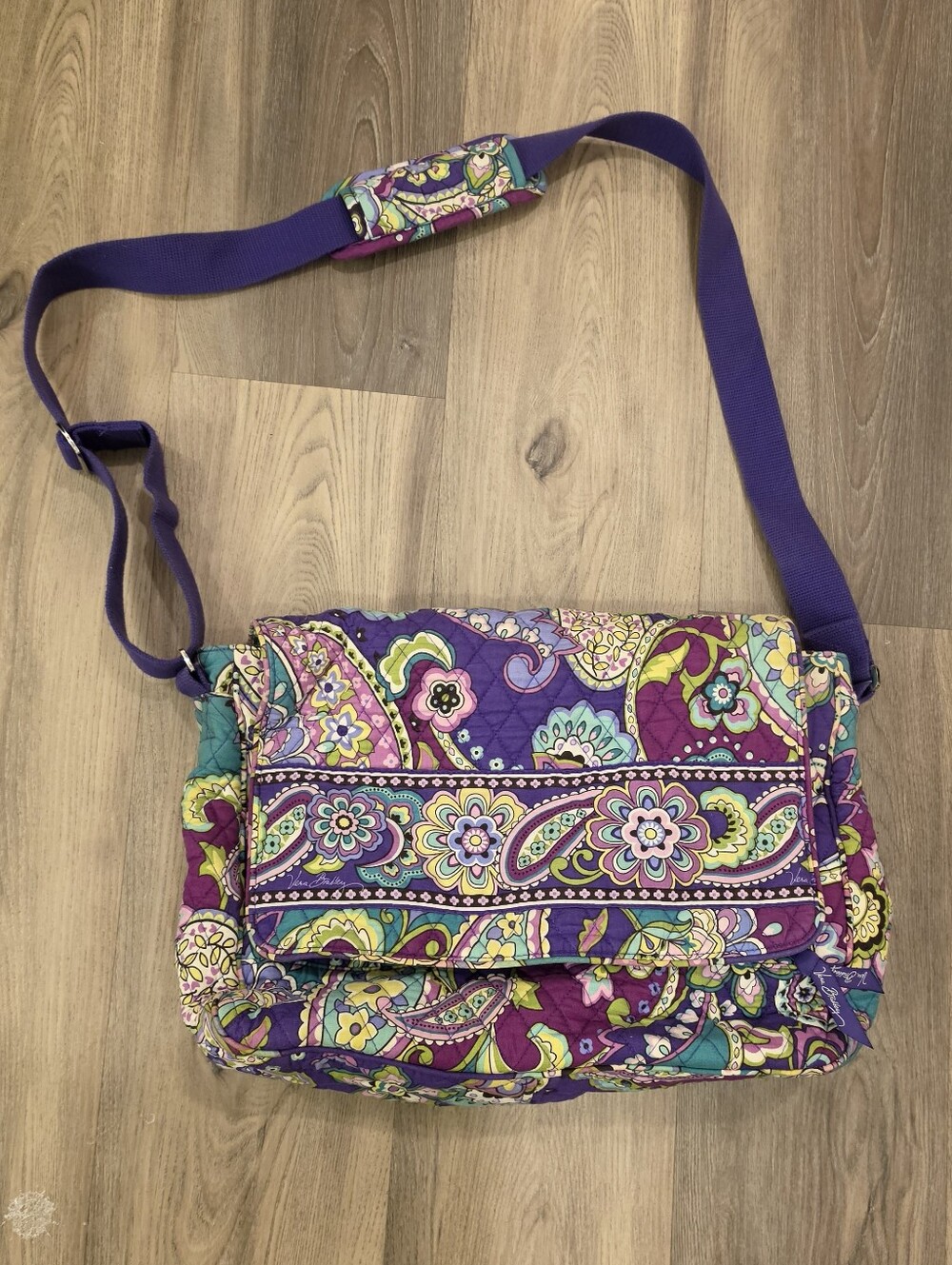 Vera Bradley Quilted Messenger Bag Heather Purple Paisley Crossbody Laptop Flap